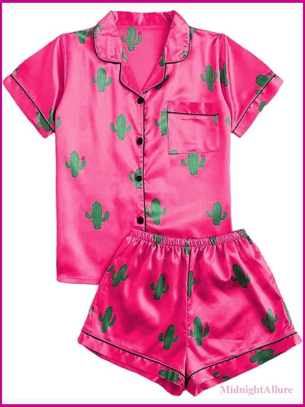 Silk Satin Pajama Set Short Sleeve Button Up Pjs Loungewear
